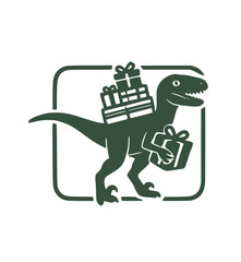 Festive T-Rex Dinosaur Carrying Christmas Presents Vector Silhouette © musfiq_0