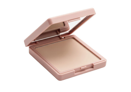 Open compact face powder with mirror for beauty makeup isolated on transparent background