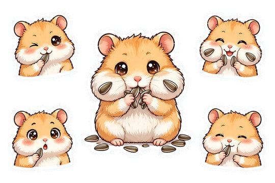 Cute hamster eating seeds seamless pattern, funny rodent background illustration