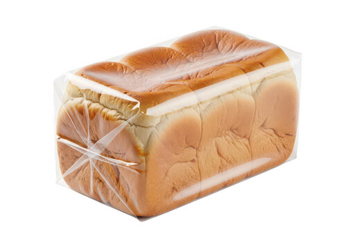 Fresh loaf of sliced white bread in plastic packaging isolated on transparent background