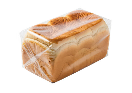 Fresh loaf of baked bread in a plastic wrapper isolated on transparent background