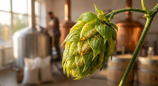 Fresh hops with resin texture close up