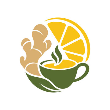 Ginger Lemon Tea Cup Vector with Citrus Slice and Steam