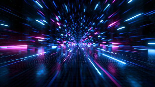 Abstract Futuristic High Speed Neon Light Data Tunnel