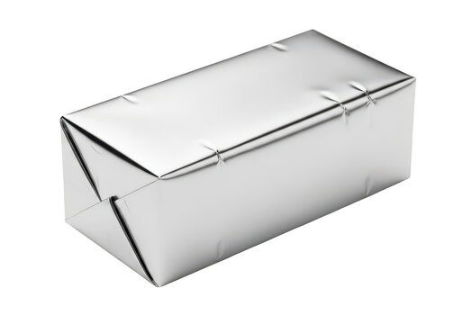 A single rectangular block of fresh butter in paper wrapping isolated on transparent background