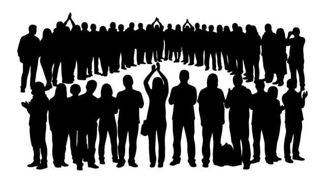 Diverse Group of People Standing Together in Silhouette.