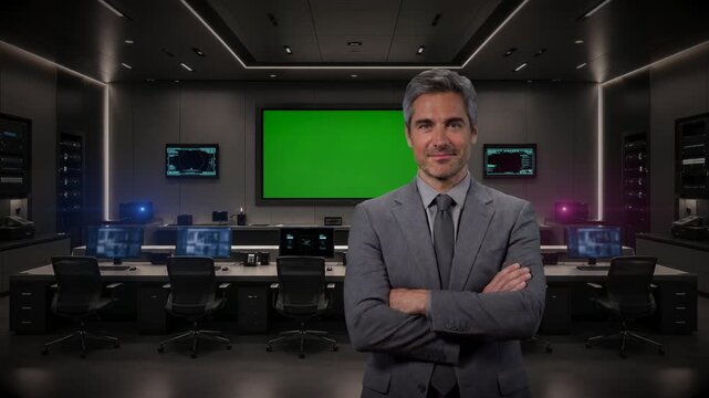 Successful businessman interior office green screen