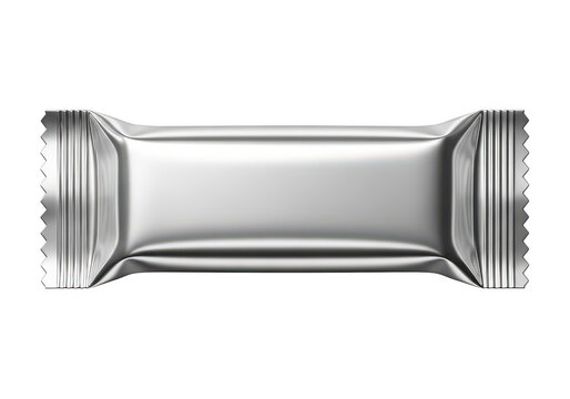 Small silver candy bar wrapper mockup isolated on transparent background