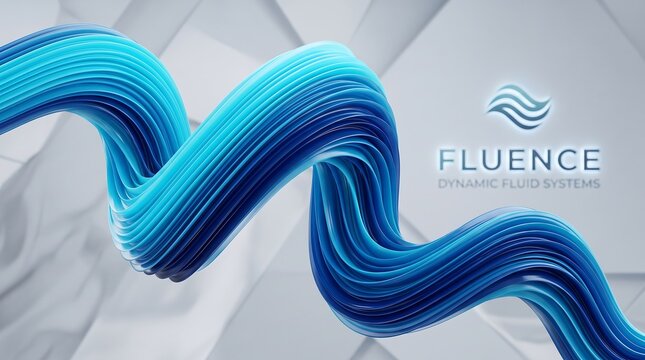 Abstract 3D Blue Twisted Dynamic Fluid Wave Ribbon with Elegant Geometric Background