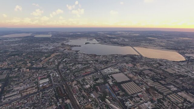 Sunrise aerial view of Baku. Azerbaijan