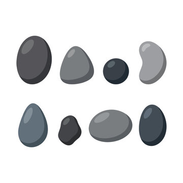 Set of Gray Flat Cartoon Stone Icons for Nature and Design Assets