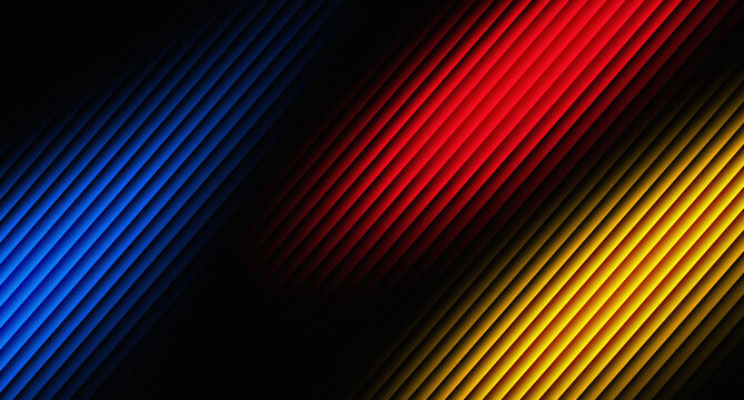 Abstract glowing red blue yellow diagonal stripes lines background modern high tech dynamic geometric light effect