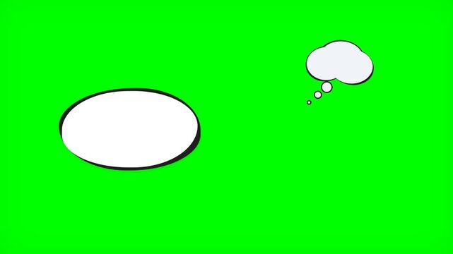 A white comic speech bubble and a thought bubble isolated on a vivid green background.