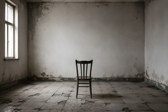 Abandoned Room with Cracked Tiles and Single Chair Symbolizing Isolation Limitation Emptiness and Quiet Despair