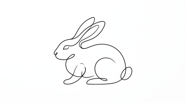 Minimalist single line drawing of a rabbit on white background