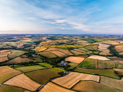 Cornwall Fields and Farms from a drone, Polruan, Cornwall, England
