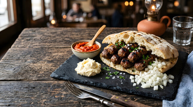 Balkan Cevapi Grilled Meatballs in Somun