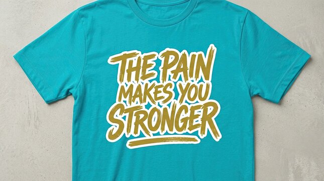Bright blue t shirt featuring bold motivational text design on plain background with painted style motivational motivational phrase gold displays hand painted gold white colors self improvement