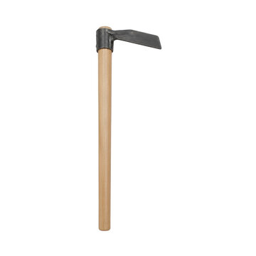 Traditional gardening hoe tool with wooden handle.