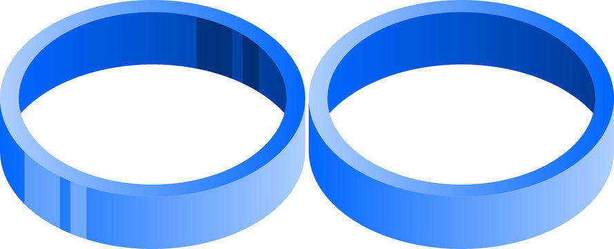 Two blue isometric rings or circles isolated on a solid color background