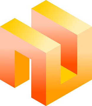 Orange and yellow impossible shape cube isometric vector illustration