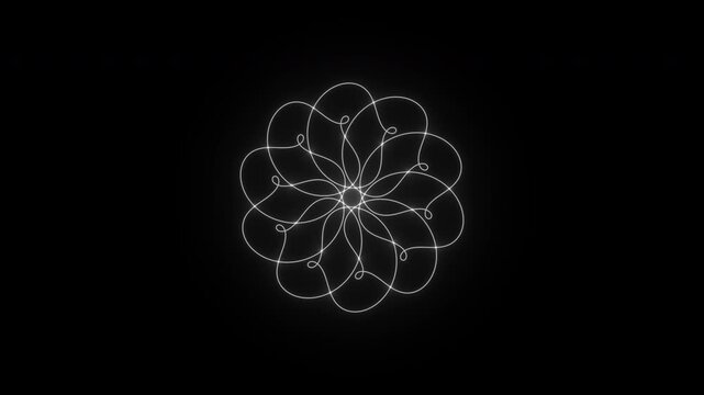 Glowing rotating circles curves. HUD, FUI. Loading spiral animation. Seamless loop