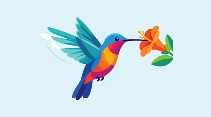 Fototapeta premium Colorful Hummingbird Feeding on Bright Flower