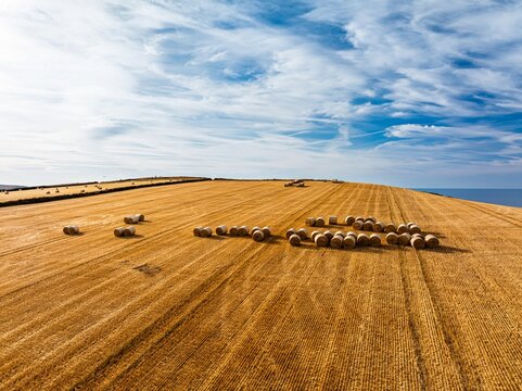 Cornwall Fields and Farms from a drone, Polruan, Cornwall, England
