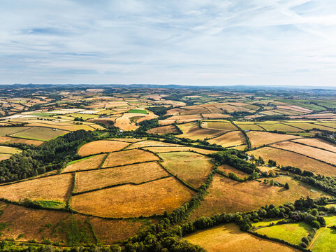 Cornwall Fields and Farms from a drone, Polruan, Cornwall, England