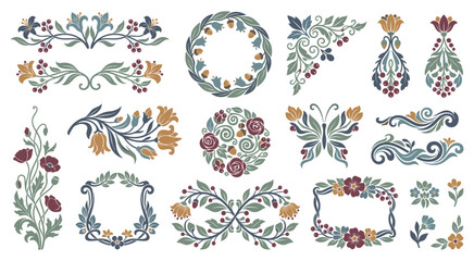 Obraz premium Floral vintage border frames in elegant botanical styles.