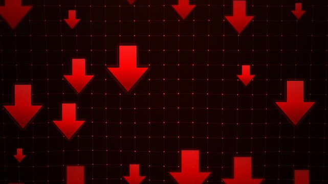 Red Downward Arrows Falling Background Animation, Stock Market Crash, Economic Crisis, Financial Loss