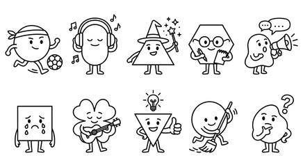 Obraz premium Cartoon character set black white line art for sticker.