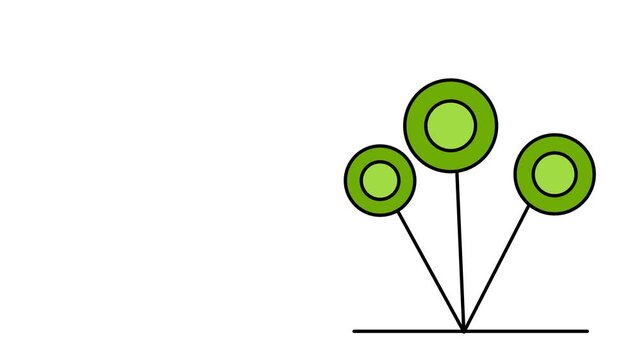 presents a creative vector design of three round green trees standing on a thin horizontal baseline without any ending punctuation mark