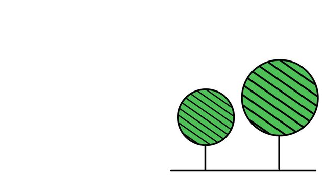 shows two rounded green patterned trees featured as a clean digital illustration against a plain white background without a ending period