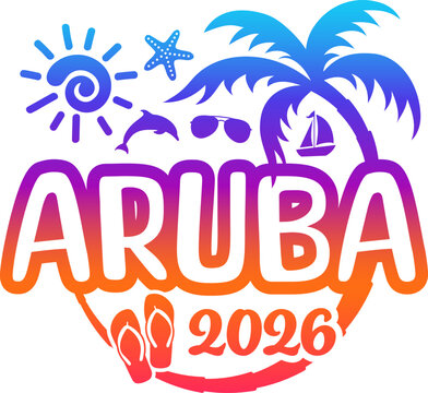 Aruba 2026 with Vacation and Trip Elements - Palm Tree Sunglasses Flamingo