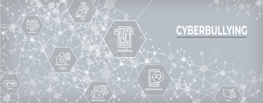 Cyber Bullying Icon Set w Web Header Banner