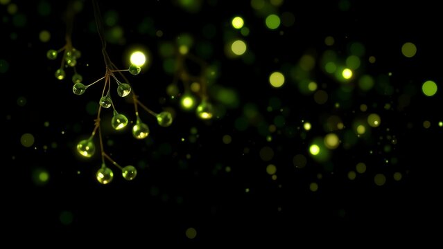 Abstract glowing particles and spheres on black background