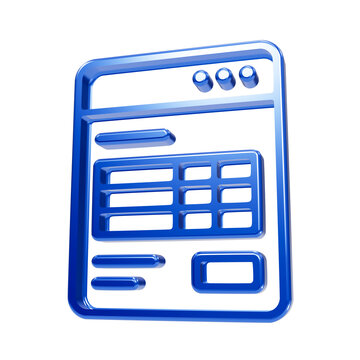 Blue 3d financial report with data table and control buttons on black background, document