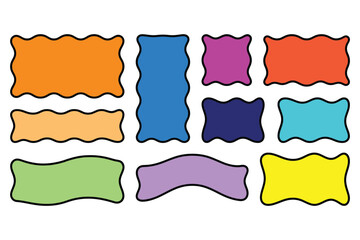 Fototapeta premium Collection of colorful wavy bordered label tags and banners in various shapes and bright colors with colorful collection template abstract decorative illustration commercial