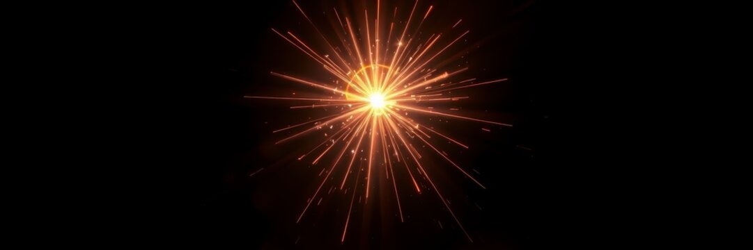Abstract golden star burst light effect on black background