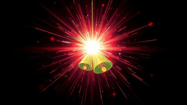 Golden Christmas bells with red light burst effect