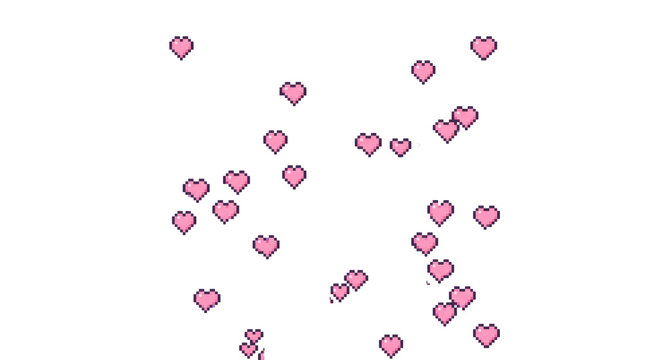 Pixel art pink floating hearts on transparent background for gaming interface