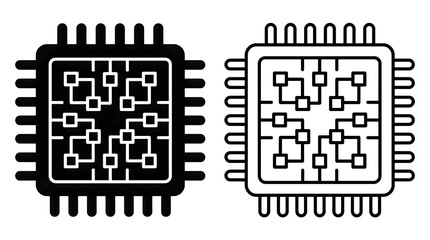 Naklejka premium Black and white chip integrated circuit icons