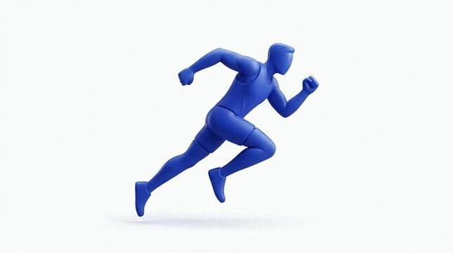 Stylized Blue 3D Figure of a Marathon Runner Sprinting Forward Representing Speed and Fitness