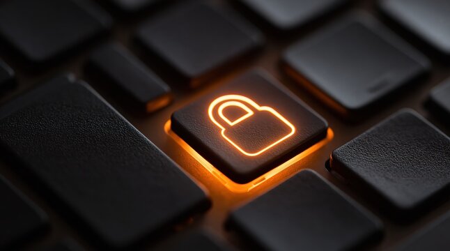 Security padlock on a computer keyboard for digital data protection cybersecurity