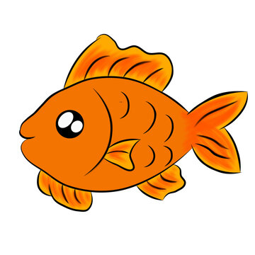 vector illustration of cute orange goldfish cartoon character isolated on white background