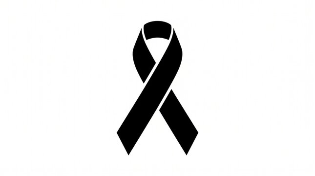 Black awareness ribbon symbol isolated on white background with solidarity icon