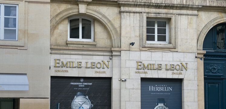 PARIS, FRANCE - SEPTEMBER 1, 2026 - Emile Leon watch and jewelry store facade with closed shutters on Rue de Rivoli, Paris