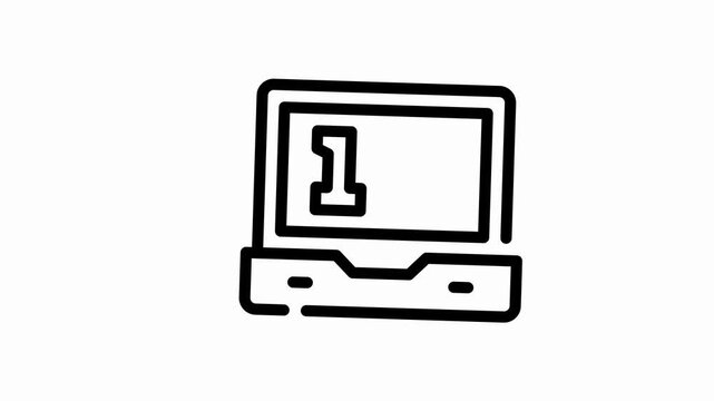 A minimalistic line art icon of a modern laptop screen prominently featuring the number one, symbolizing a foundational digital step, primary achievement, or top-tier ranking in technology