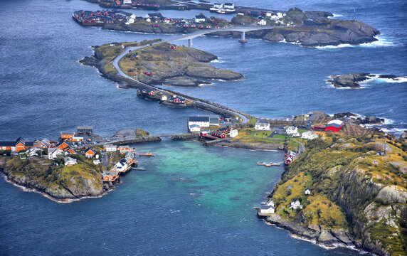 Panoramic view of Reine from Reinebringen. Lofoten Islands. Norway.